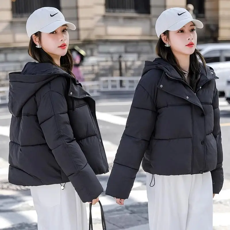 2026 Fashion Down Cotton-padded Jacket Women's Short Parkas Autumn Winter Thicken Warm Tops Hooded Coat Student Loose Outerwear