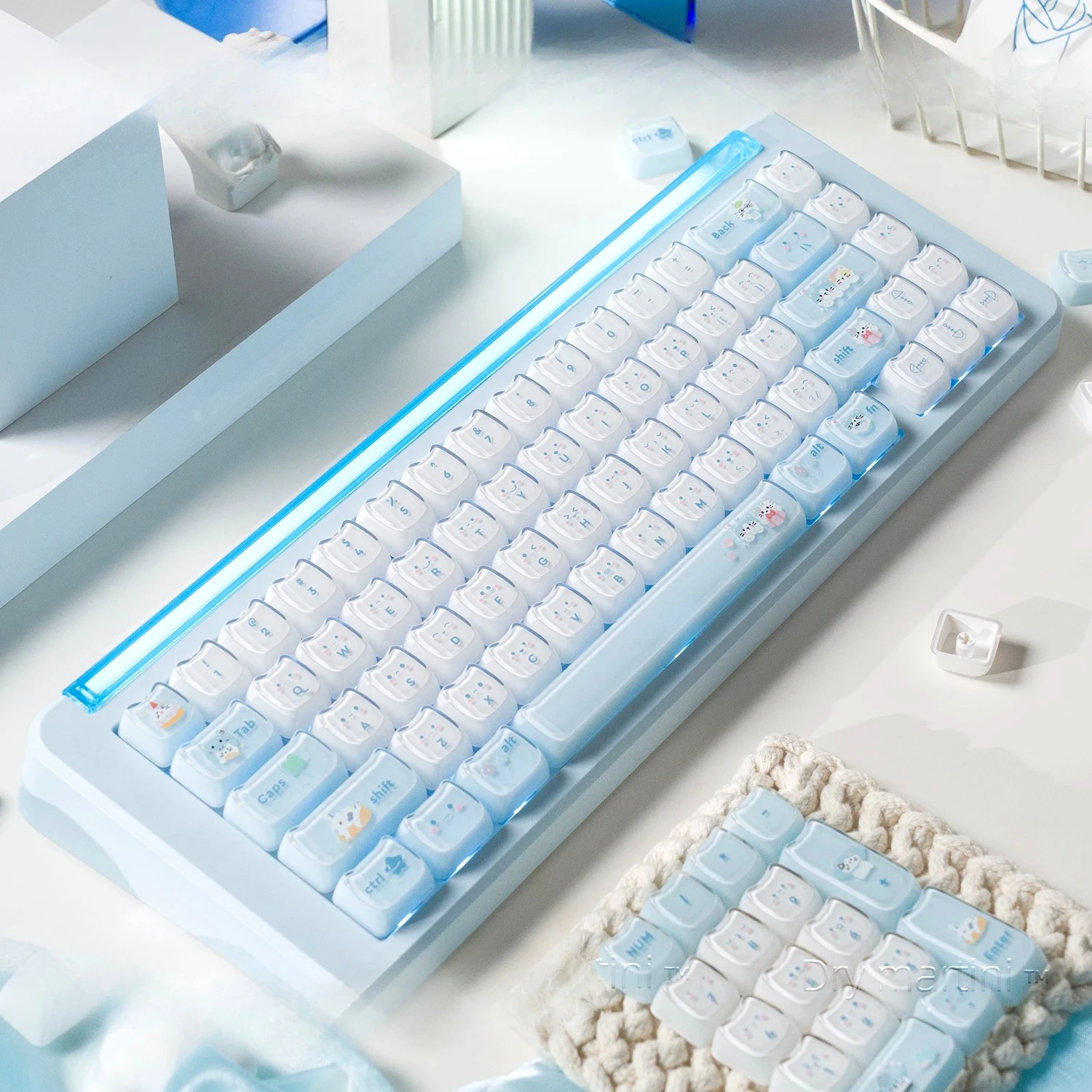 MAIMOOO Crystal Keycap MAO Yugui Meow PC Two-color Jelly Pudding Cat's Ears Pink Blue Keyboard Jello Keycaps