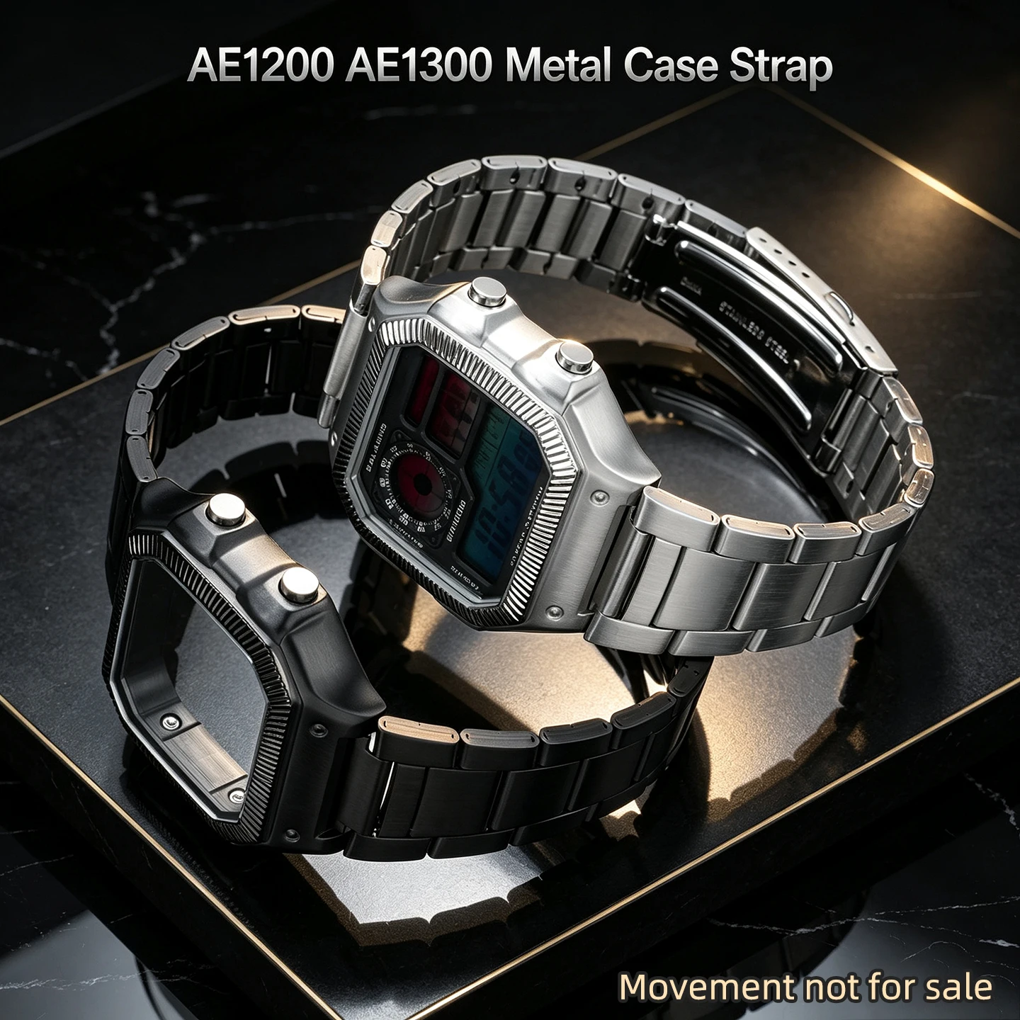 Stainless Steel Mod Kit Watch Case & Strap For Casio AE‑1200 AE‑1300 Module 3229 DIY Modified Watch Accessories