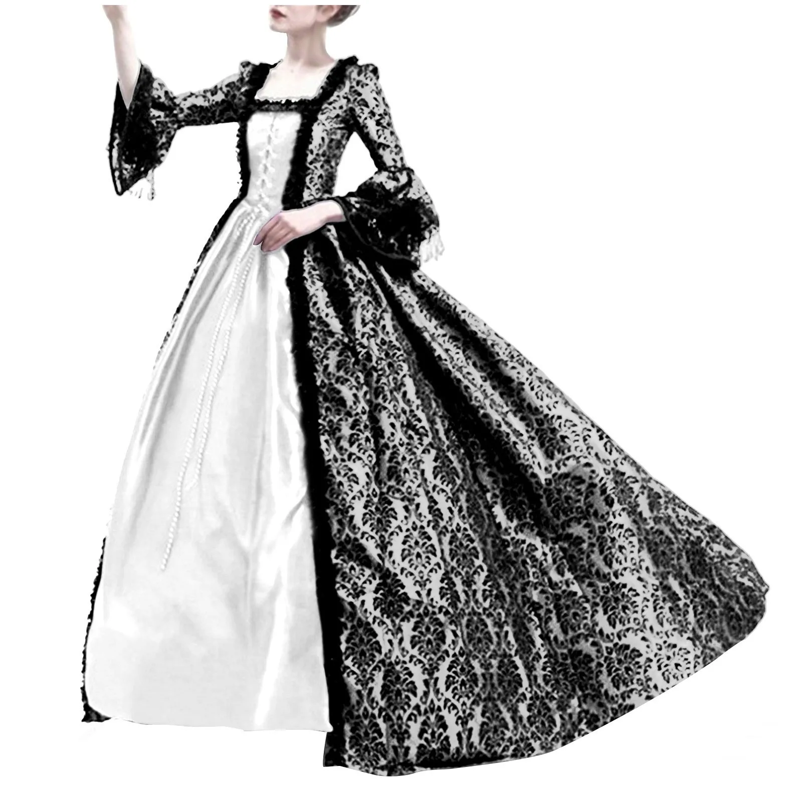 

Vintage Maxi Long Dress Plus Size Victorian Dresses Halloween Cosplay Palace Women Lace Trumpet Sleeve Medieval Dress Costume