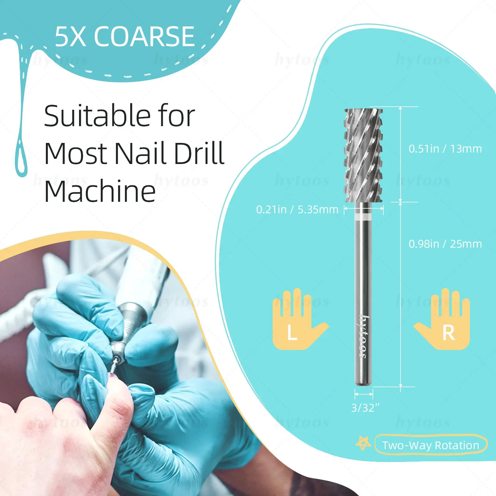 HYTOOS 5.35mm Small Barrel 5XC Pro Nail Drill Bit 2 Way Safety Acrylic Carbide Nail Bits Remove Hard Gel Drill Accessories