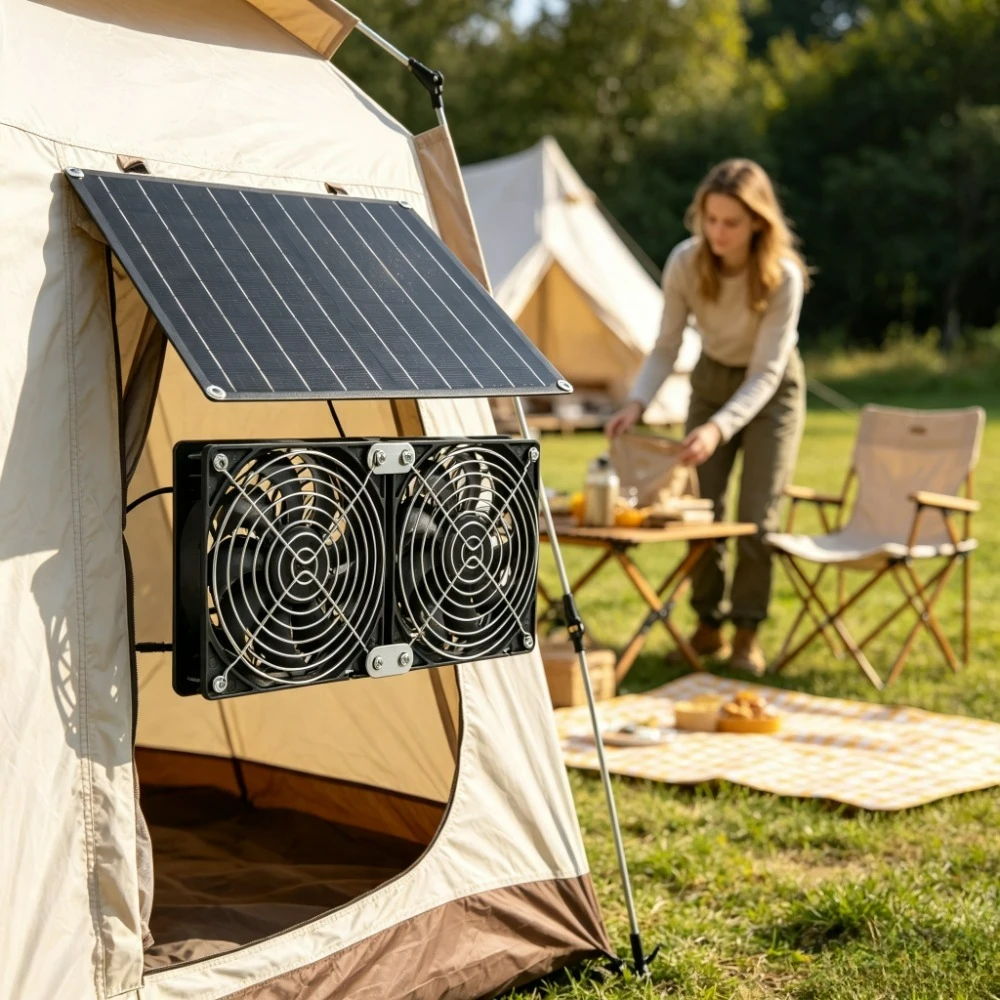 Solar Dual Vent Fan Kit 15W 20W with Solar Panel IPX7 Waterproof Low Noise 3200RPM High Airflow Exhaust Cooling for Dog House
