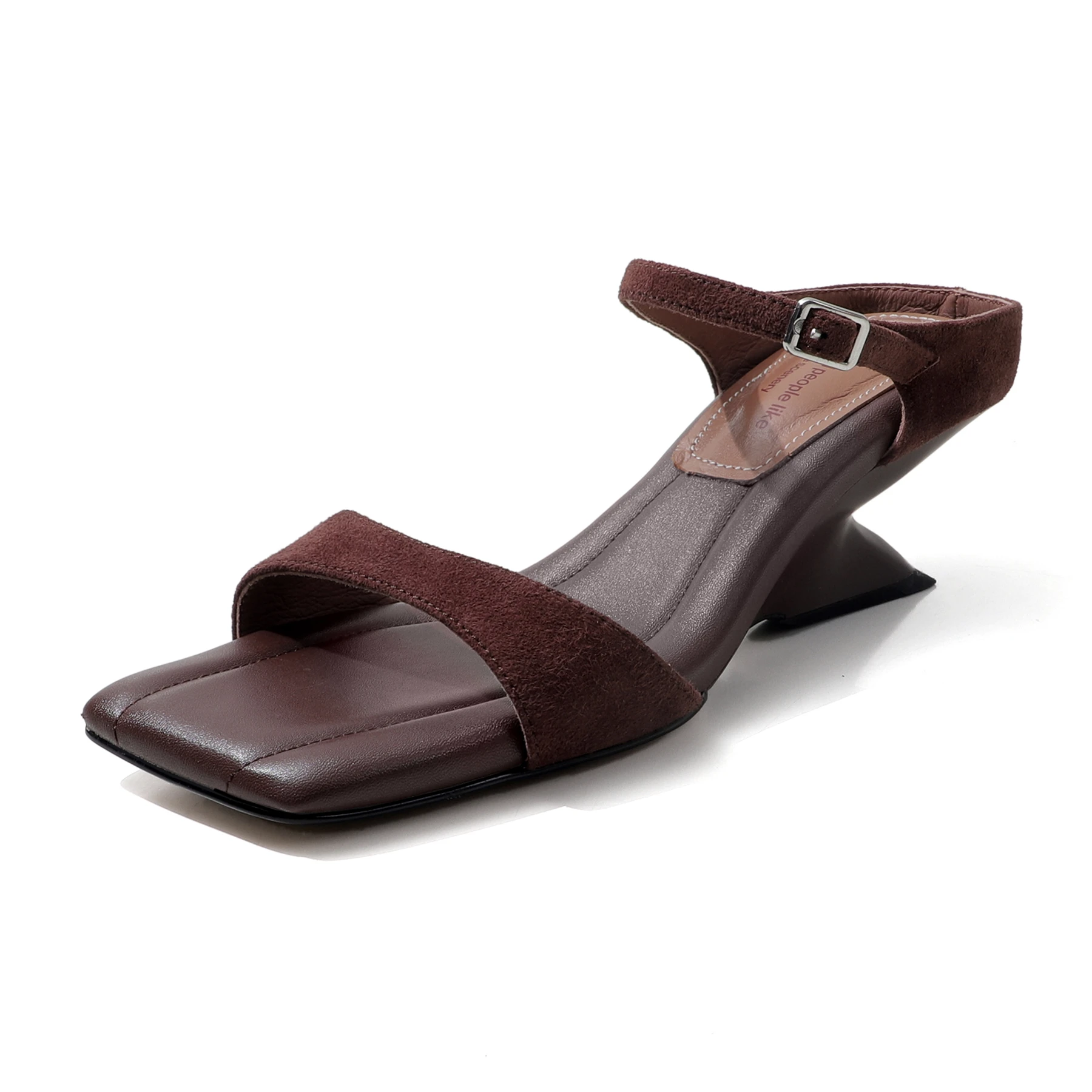 Cow Skin High Heels Peep Toe Slingback Mules Chic Summer Shoes Office Lady Dating Elegant Concise Brand Modern Women Sandals Ins
