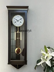 Large Wall Clock Machinery New Chinese European Solid Wood Machinery Hourly Chiming Wind-up Spring Clock