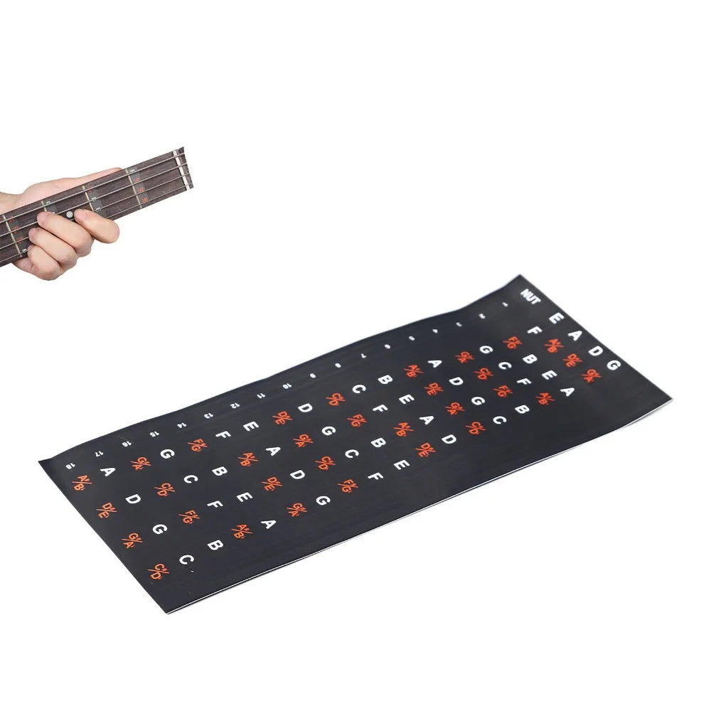 2PCS PVC Guitar Fretboard Sticker Self Adhesive Black Bass Chord Guide Decal Fingerboard Note Label For 4 String Guitar Beginner
