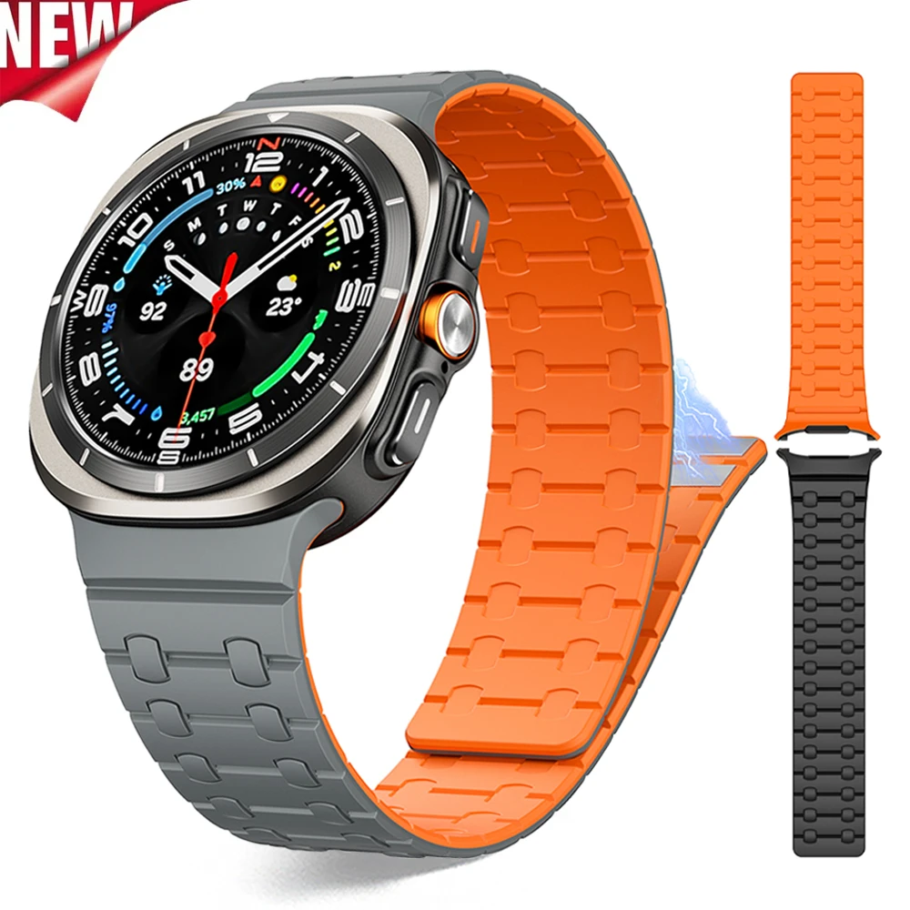 

Men Sports Silicone Bracelet for Samsung Galaxy Watch 7 Ultra 47mm Magnetic Loop Band for GALAXY ULTRA 7 47MM Curved End Straps