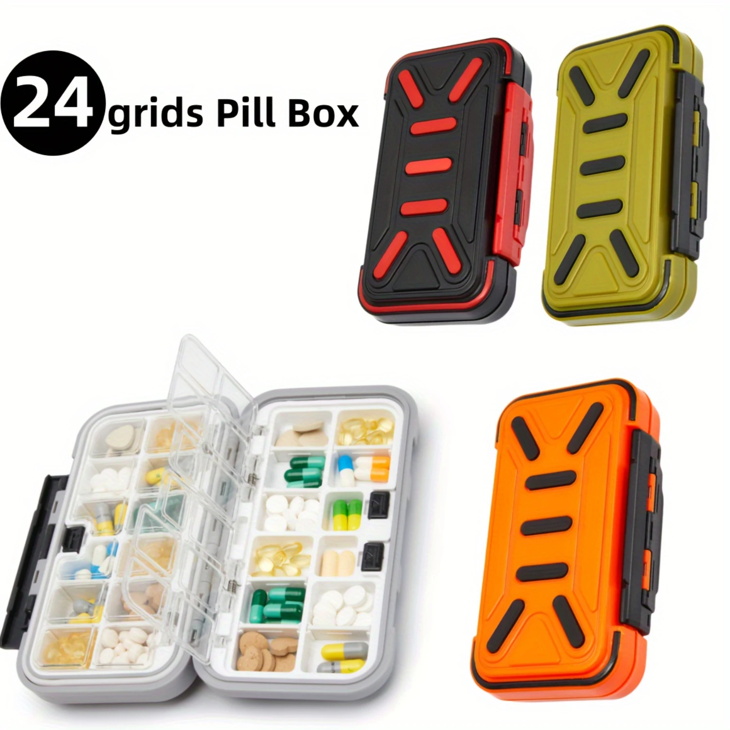 1pc 24-grid Travel Pill Case Medicine  Organizer Container Tablet Dispenser Independent Lattice Pill Box Fishing Tackle Box