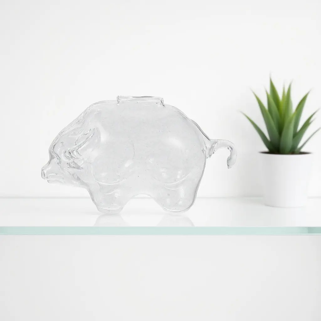 Shatterproof Glass Money Bank Cartoon Cattle Piggy Saving Pot Large Capacity Clear Coin Jar Room Decoration