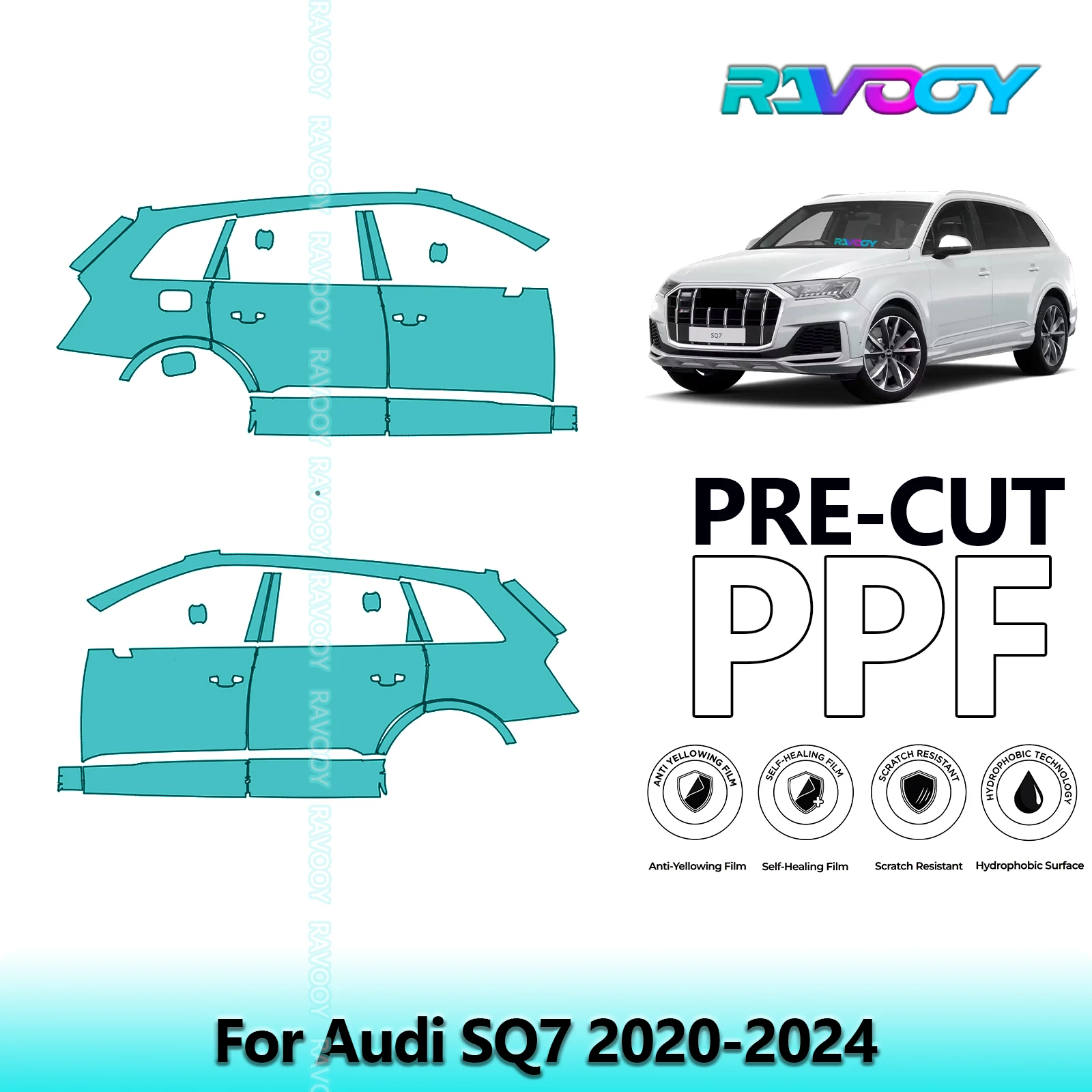 

For Audi SQ7 2020-2024 8.5mil Clear Matte Pre-Cut PPF Door & A/B Pillar Kit TPU Paint Protection Film Set