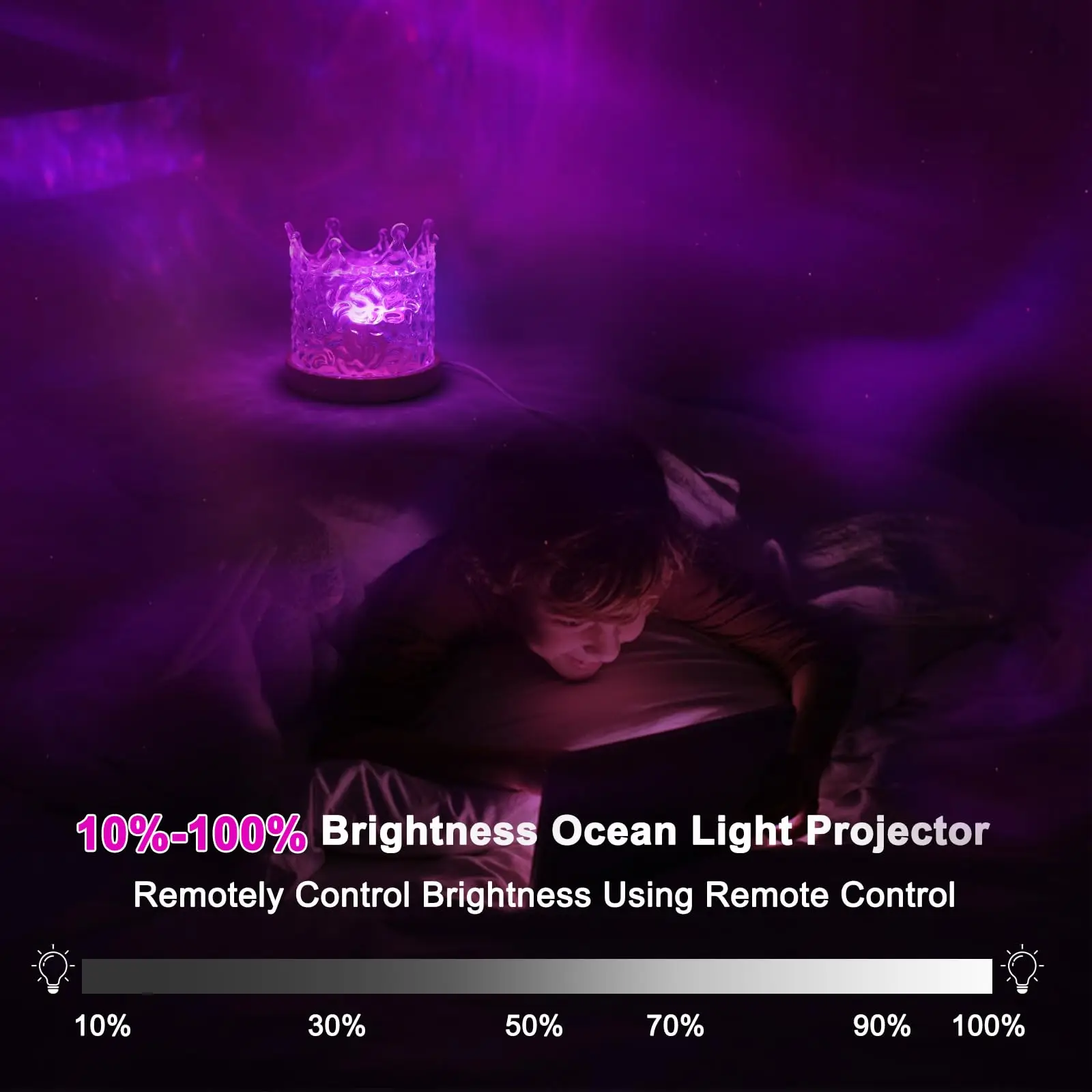 Crown Northern Lights Ocean Wave Projector Crown Light, 16 Colors Gradual Rotating Water Ripple Lamp, Wave Night Light with Remo