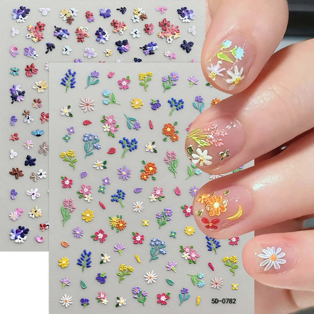 

1Pc 5D Embossed Spring Summer Wild Flower Nail Stickers Colorful Petal Leaf Self-adhesive Decals DIY Floral Manicure Sliders