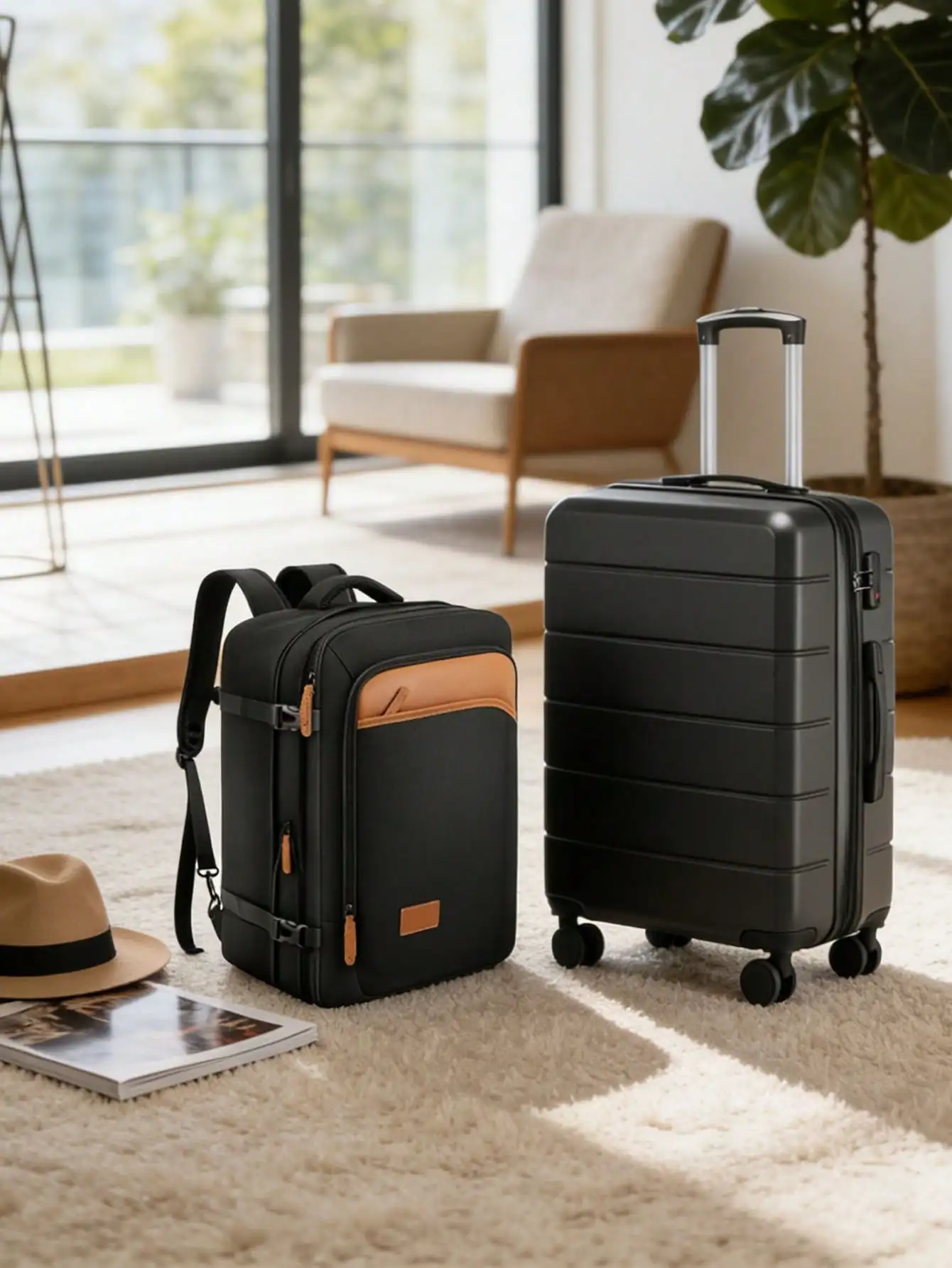 1/2 Piece Set Carry On Luggage 22x14x9 Airline Approved With Spinner Wheels Include Travel Backpack , Expandable Hardside Suitcase, Black Traveling Bags Suitcase Clothes Storage Cruise Essentials Vacation Essentials