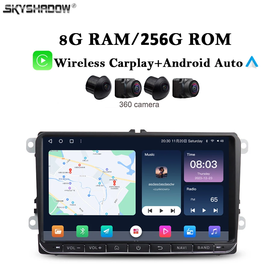 360 8G+256G IPS DSP Carplay Auto Android 13.0 Car DVD Player GPS MAP WIFI Bluetooth Radio For VW Golf Polo Jetta Tiguan Passat