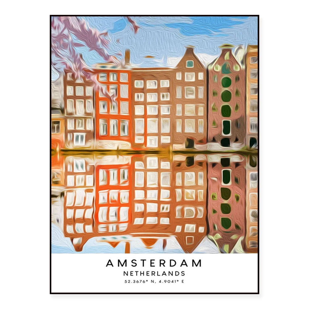 Amsterdam, Santorini, Amsterdam, Paris, Florence, Rome, Budapest oil painting travel posters