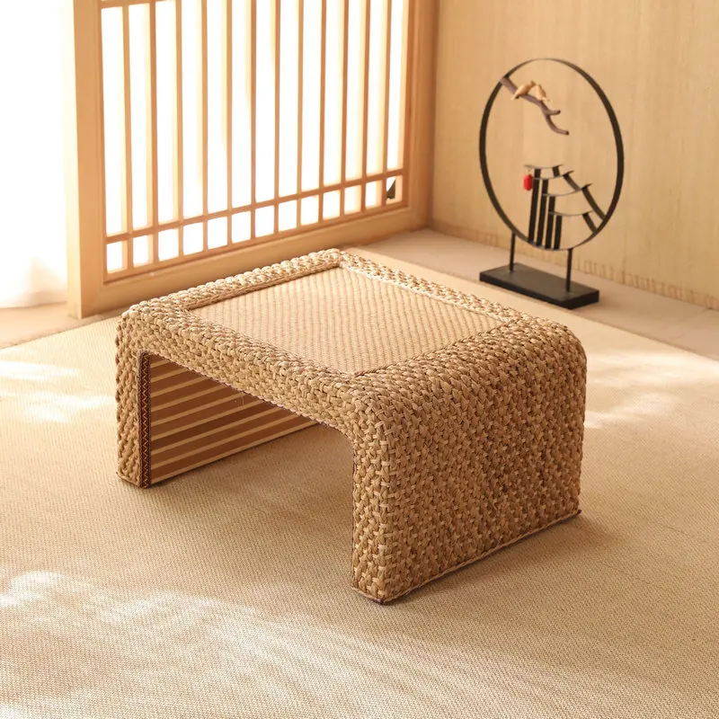 Japanese Coffee Table Modern Rattan Floor Console Bedside Balcony Tea Coffee Table Pouf Mesita Auxiliar Salon Rattan Furniture