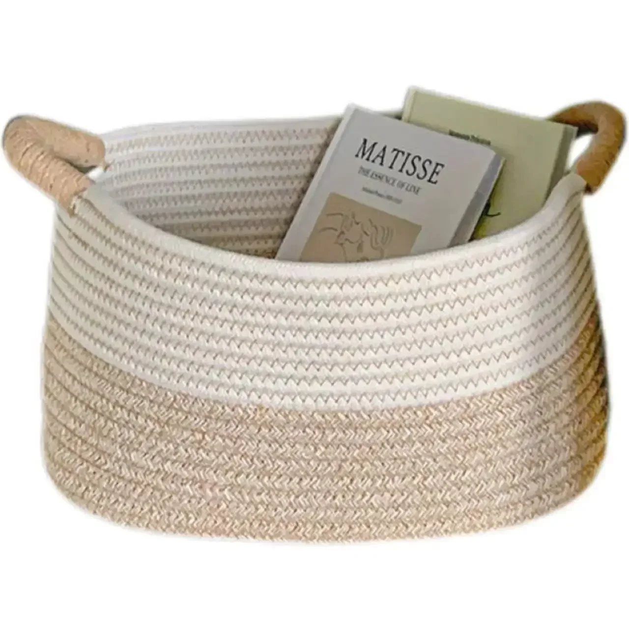 سلال منسوجة بحبل لتنظيم سلة تخزين حبل منسوج سلة ألعاب متعددة الوظائف لكتب الحمام المكتبي والحضانة