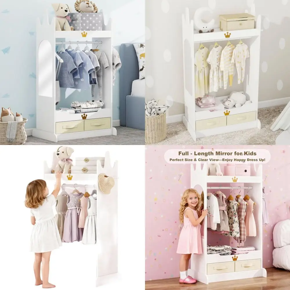 

Детское одевание с зеркалом, детский костюмный шкаф с полками и неткаными ящиками, детский открытый подвесной костюм-шафа