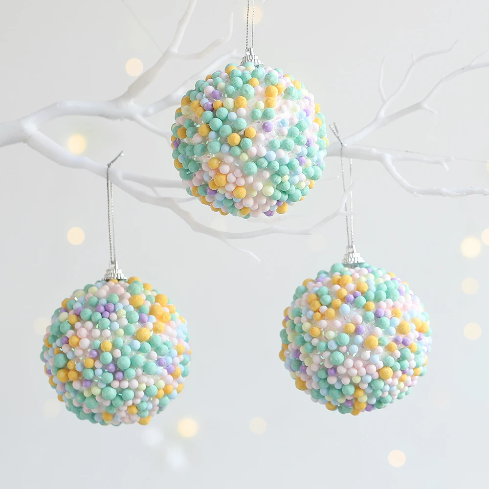 3/46Pcs/Box Macaroon Colorful Christmas Ball Foam Ice Cream Donuts Cake Rainbow Xmas Tree Balls Hanging Ornaments New Year Decor