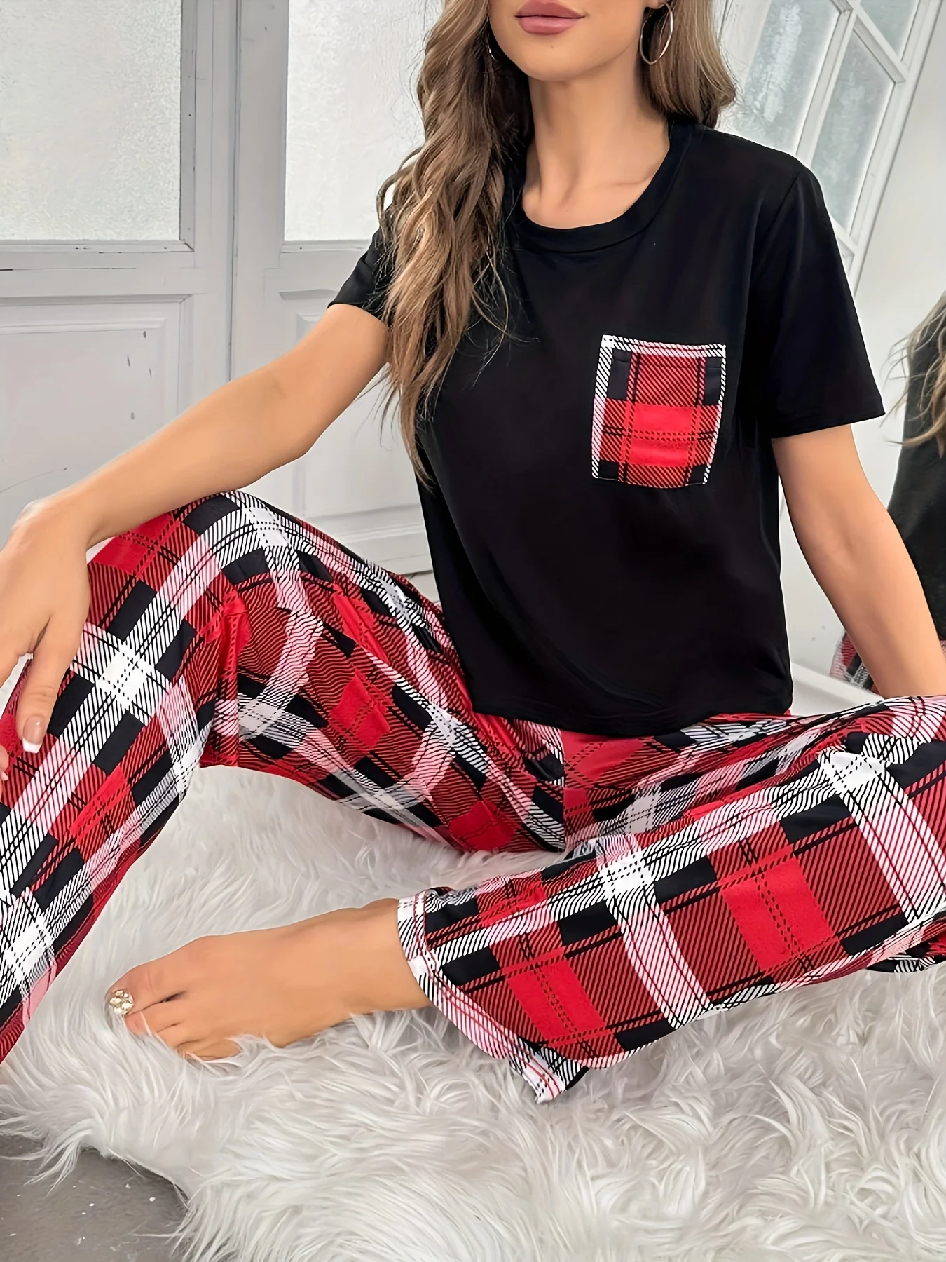 حجم قياسي المرأة أربعة مواسم الربيع والصيف عادية فضفاض عادية منقوشة مطبوعة قصيرة الأكمام المرأة منامة مجموعة