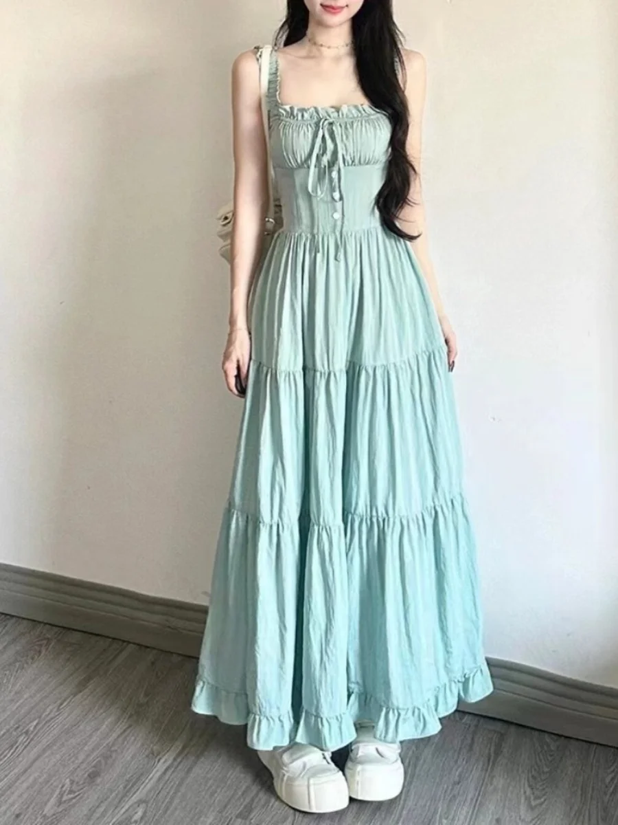 

Plus Size Blue Ele plus Size Women's Dr Summer Waist Cinching Cake Long Skirt Hide Belly Slimming A-Line Sweet Sle Casual Wear
