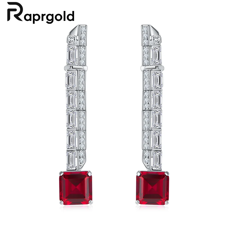 

RAPRGOLD развивающие серьги-гвоздики с рубином и сапфиром для женщин, стерлинговое серебро 925 пробы, подвесные серьги для пирсинга, ювелирные изделия для свадебной вечеринки, подарок