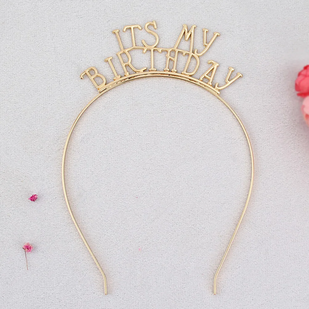

Birthday Hair Hoop Golden Alloy Letter Design Durable Party Headwear Festival Costume Decoration Alloy Headdress Hair