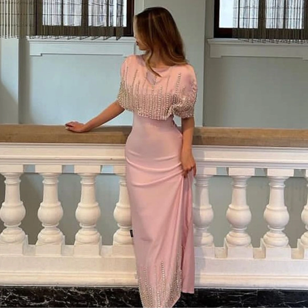 Customized Ankle Length Prom Dresses Beading Wraps Zipper Lace Up Back Slit Sexy Party Evening Gowns Saudi Arabia Women Wear