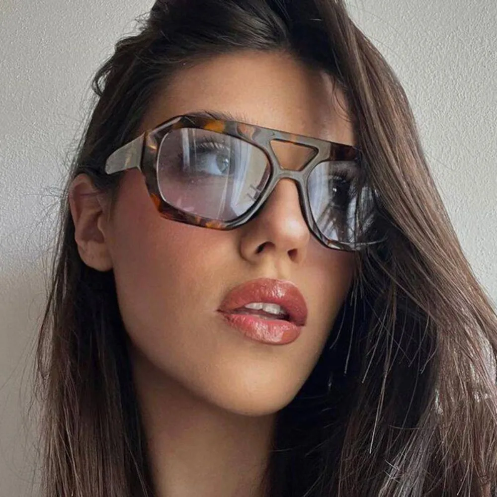 

Big Frame Irregular Square Sunglasses Double Beam UV400 Wide Legs Sun Glasses Punk Leopard Print Retro Trend Eyewear Outdoor