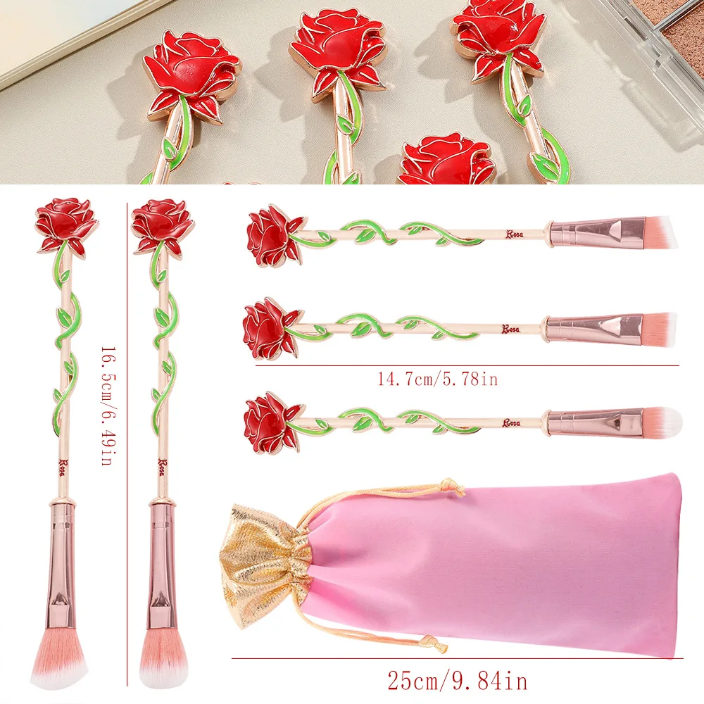 Disney-Beauty and The Beast Makeup Brushes, Cosplay Prop, Magic Rose Flower, Cosmetic Tool Suits, Anime Movie, 5Pcs