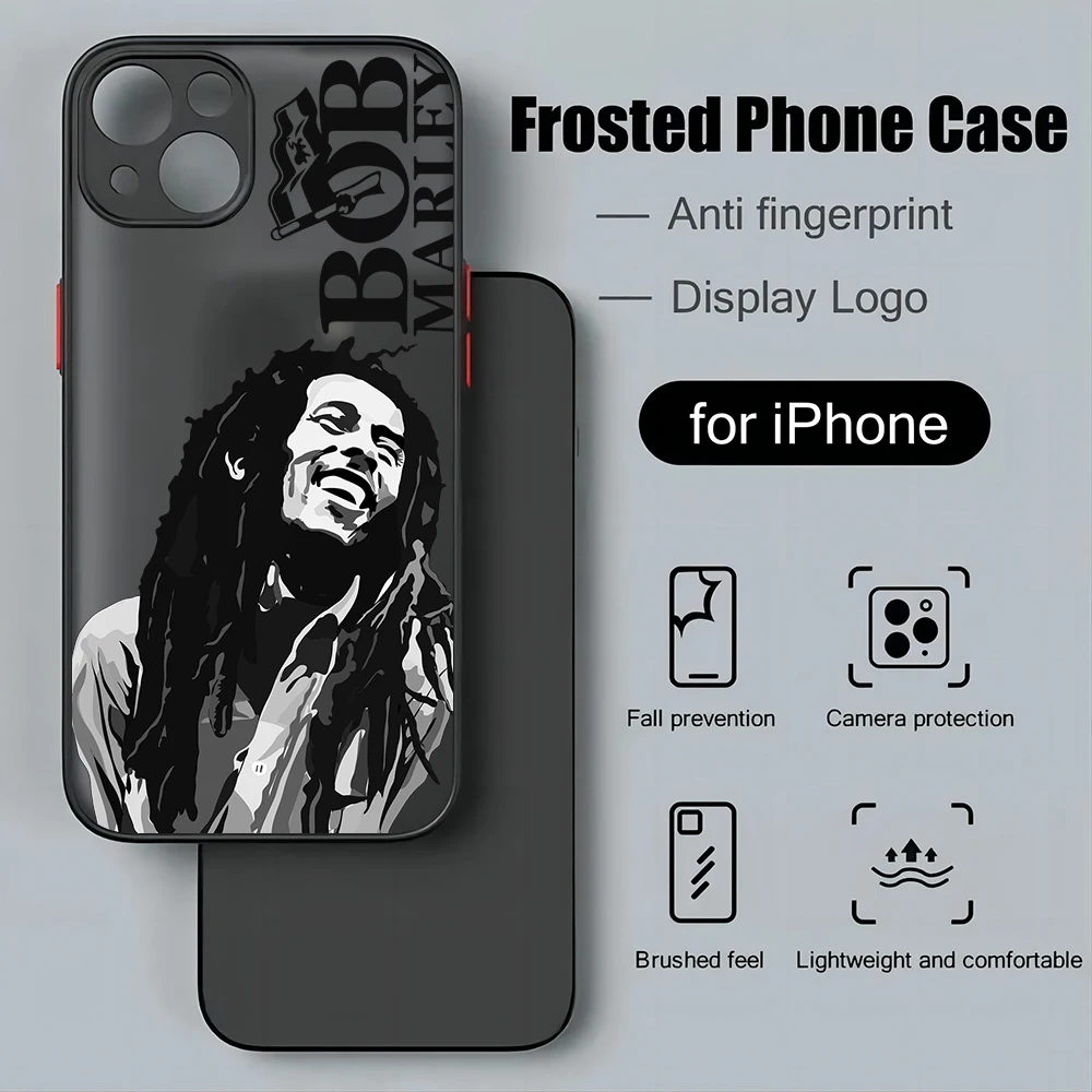 Rapper Bobs Marleys Phone Case For iPhone 15 14 13 12 11 Mini Pro Max X XR XSMax 7 8 Plus Matte Transparent Back Cover