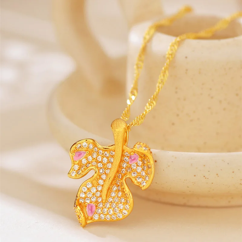 

Luxury 24K 9999 Pure Gold real gold Women's Leaf Pendant Fashion Diamond Jade Leaf Necklace
