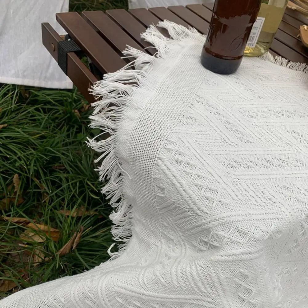 Waterproof Outdoor Mat Bohemian Knitting Picnic Blanket Waterproof Beach Mat with Tassels Carry Strap Portable for Outdoor