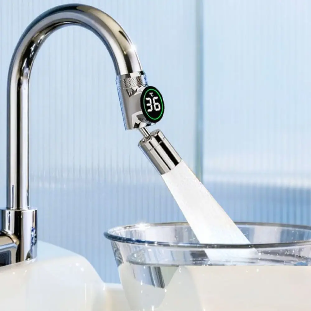 LED Digital Temperature Display Faucet Aerator Kitchen Sink Swivel Sprayer Attachment Anti Splash Water Bubbler