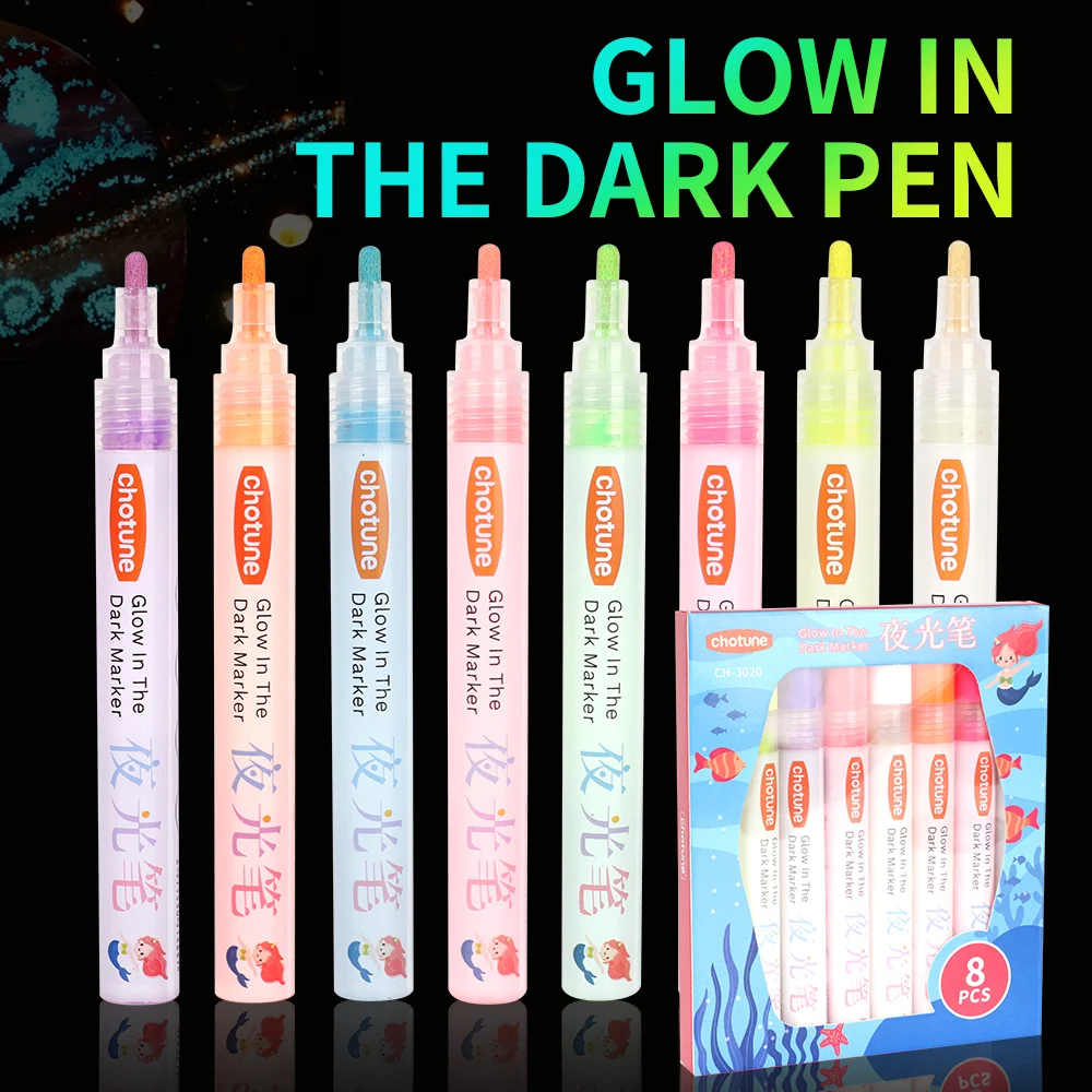 8 Colors Fluorescent Pens Highlighter Colorful Paint Pen Glow in The Dark Bright DIY Luminous Marker Pen Craft Pen for Drawing