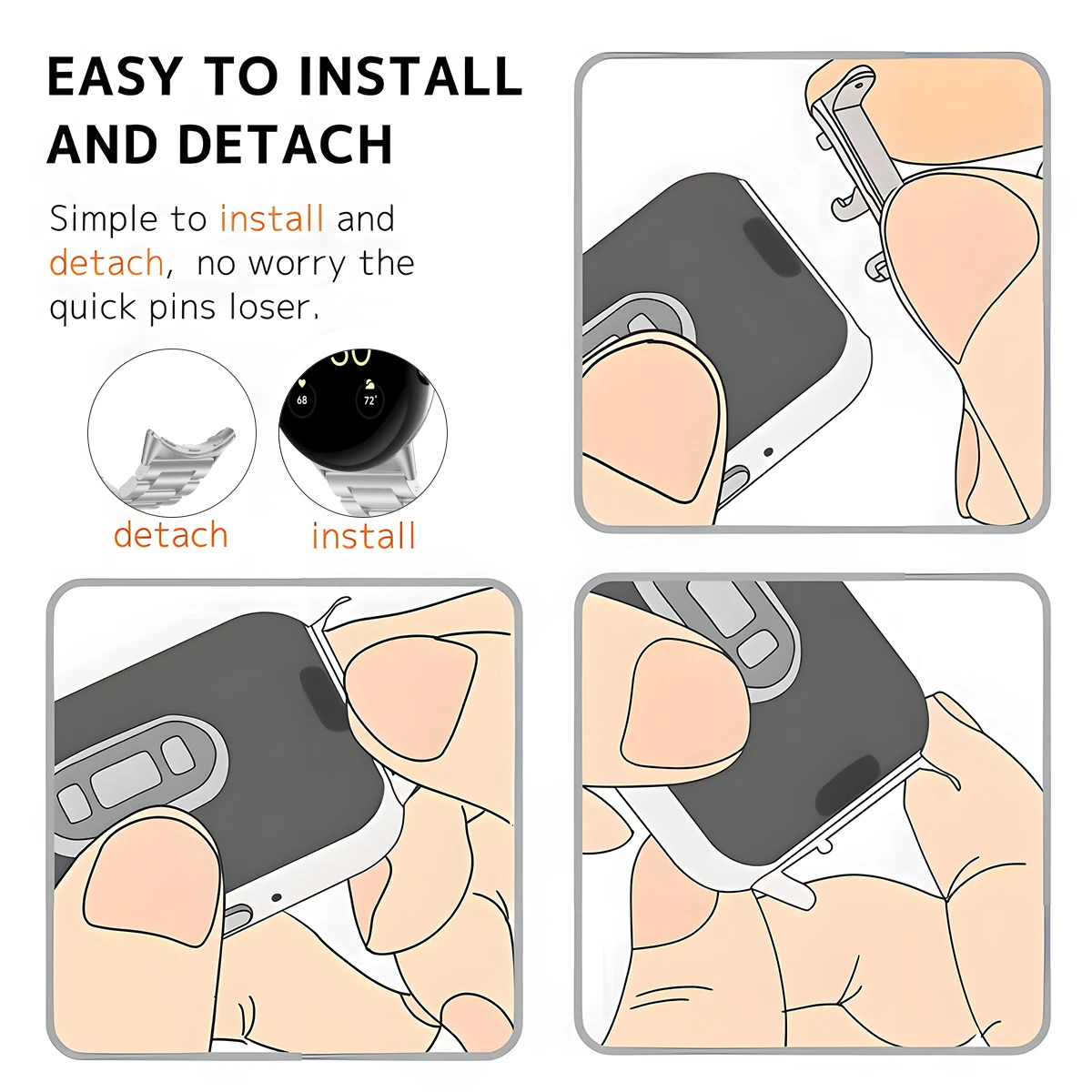 2pcs Watch Strap Connector Adapter For Google Pixel Watch 3 41mm 45mm Accessories Metal Smartwatch Adapters Replacement image 4