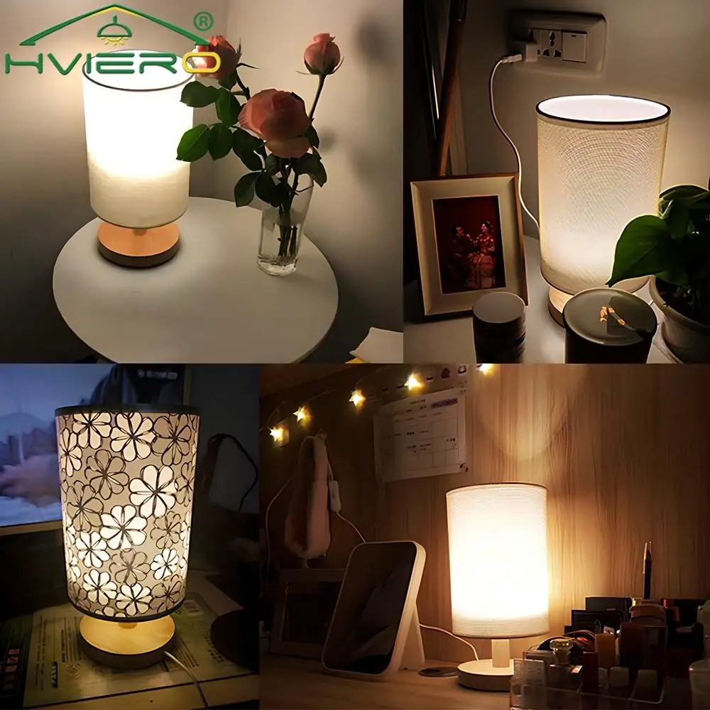 LED Hessian Solid Wood Decorative Lamp 5V USB Table Reading Bedroom Bedside Study Desk For Home Stay Energy Saving Night Light