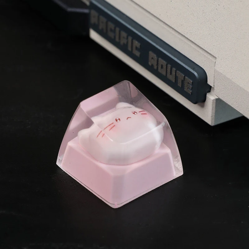 Adorable Semi-Transparent Kt Cat Cartoon Keycap for Mechanical Keyboards, Cross Axis Design