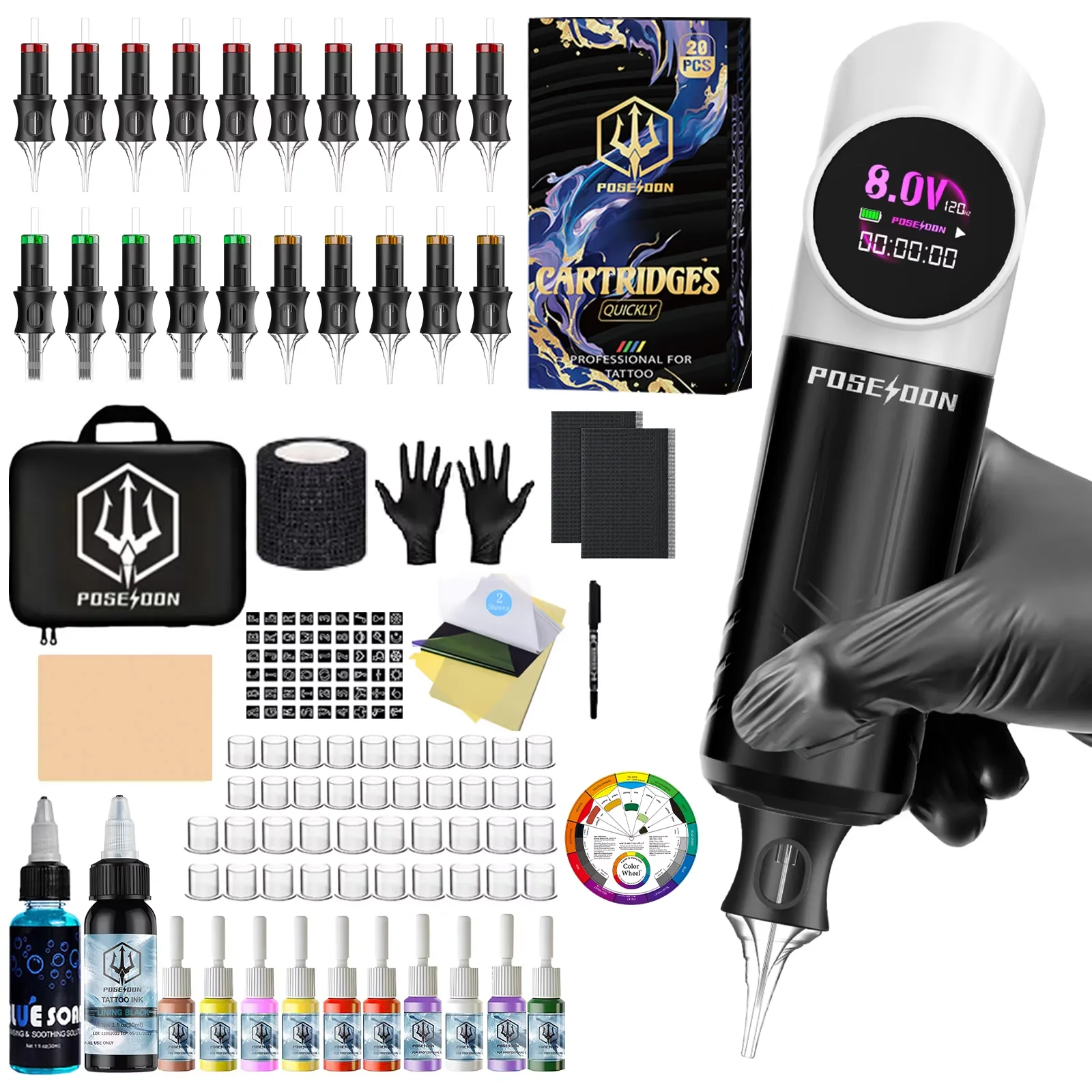POSEIDON V5 Tattoo Kit Neue Panda Tattoo Stift Kit Für Permanent Make-Up Tattoo Maschine Kit Drahtlose Tattoo Netzteil Tattoo Kit