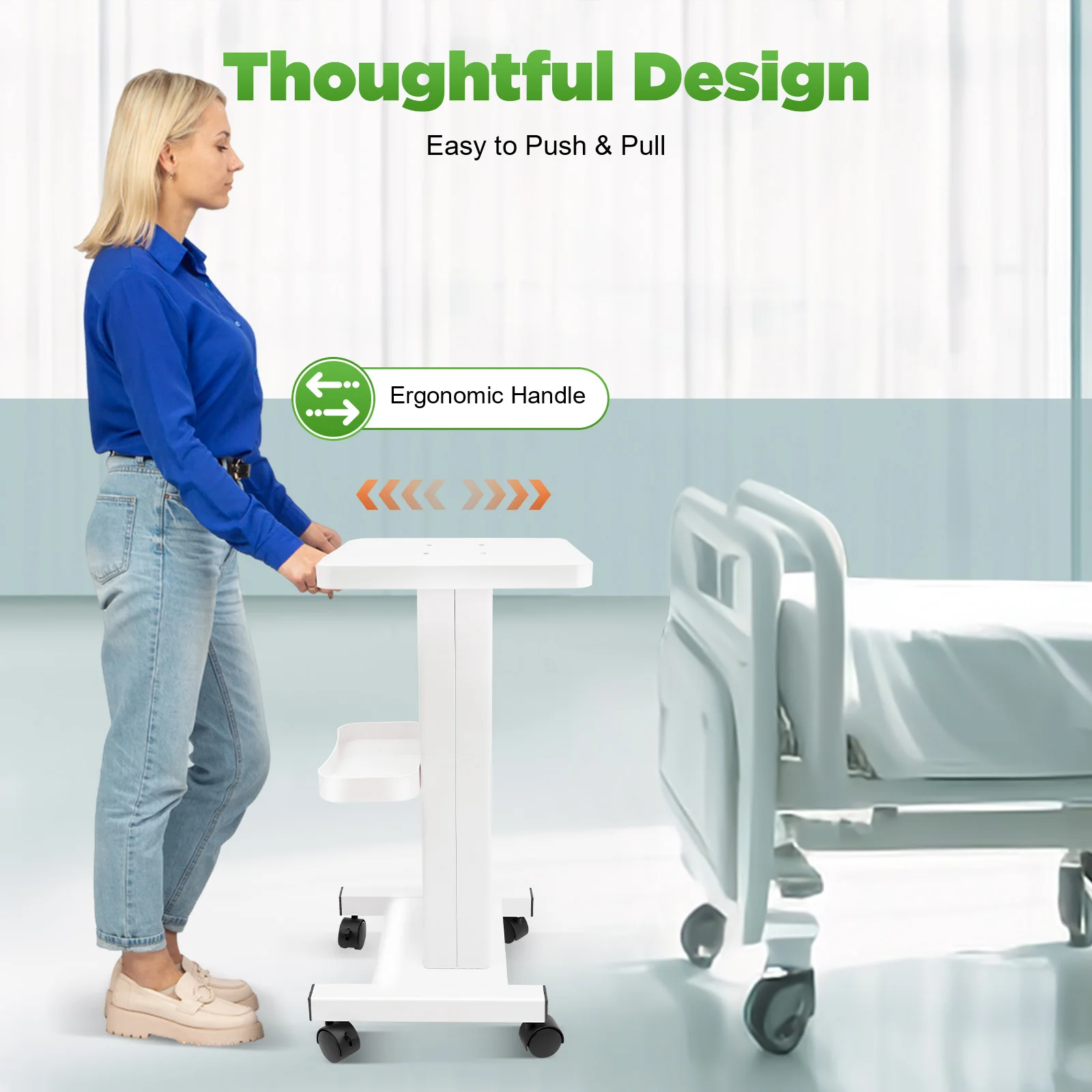 Beauty Instrument Trolley on Wheels with Brakes, 132lbs Load Rolling Utility Trolley for Salon Spa Clinic Hospital