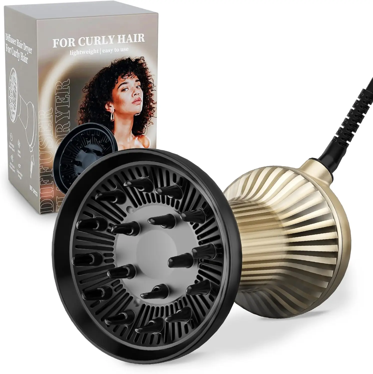 

Diffuser Hair Dryer for Curly Hair, Hair Dryer Diffuser for Blow Dry and Volumizing, Lightweight Curly Hair Diffuser Easy to Use