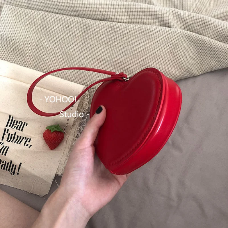 Cute Heart-Shaped PU Coin Purse For Women Mini Card Holder Lovely Small Wallet With Keychain