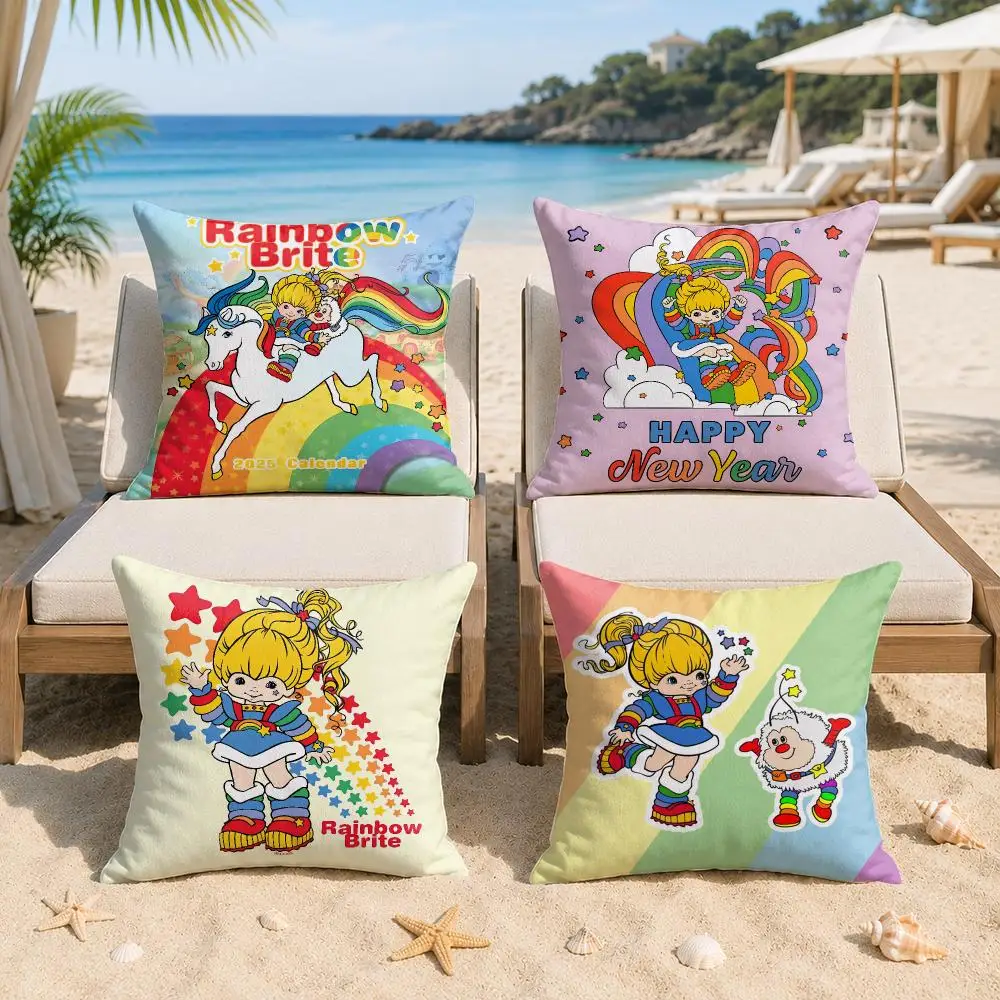 R-Rainbows Brite Anime Cushion Cover Silky Short Plush Invisible Zipper Dustproof Sofa Pillow Case For Home Decor