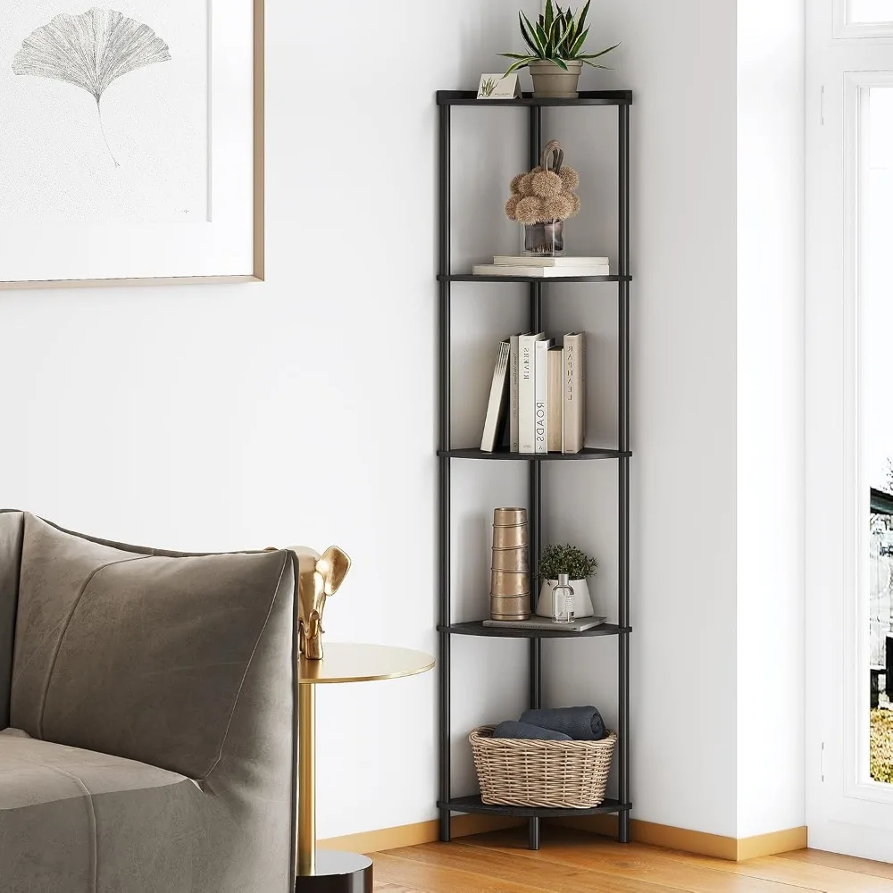 

5 Tier Corner Shelf Stand, Industrial 65" Corner Shelves Display Shelf for Living Room Decor, Wall Corner Bookshelf Multi Unit