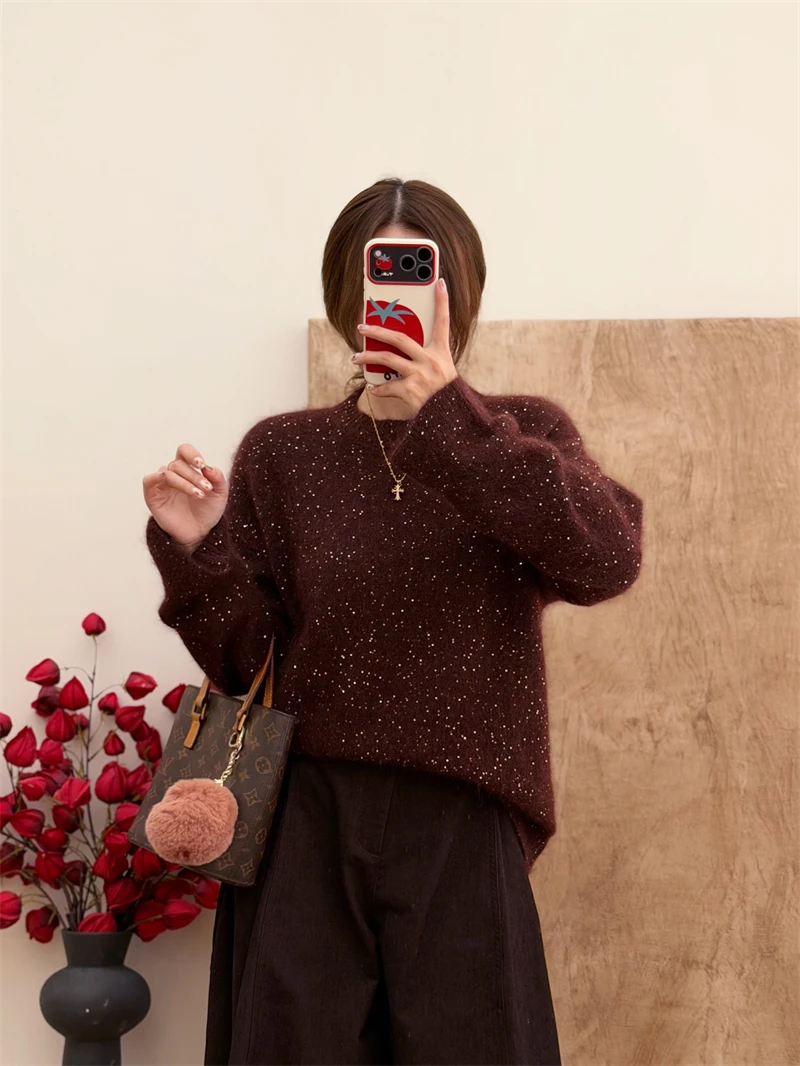 

Gorgeous Starry Night Lazy Sle Camere Blend Long Plu Knitted Sweater Women Winter Warm Fing V-Ne Svel Cardigan