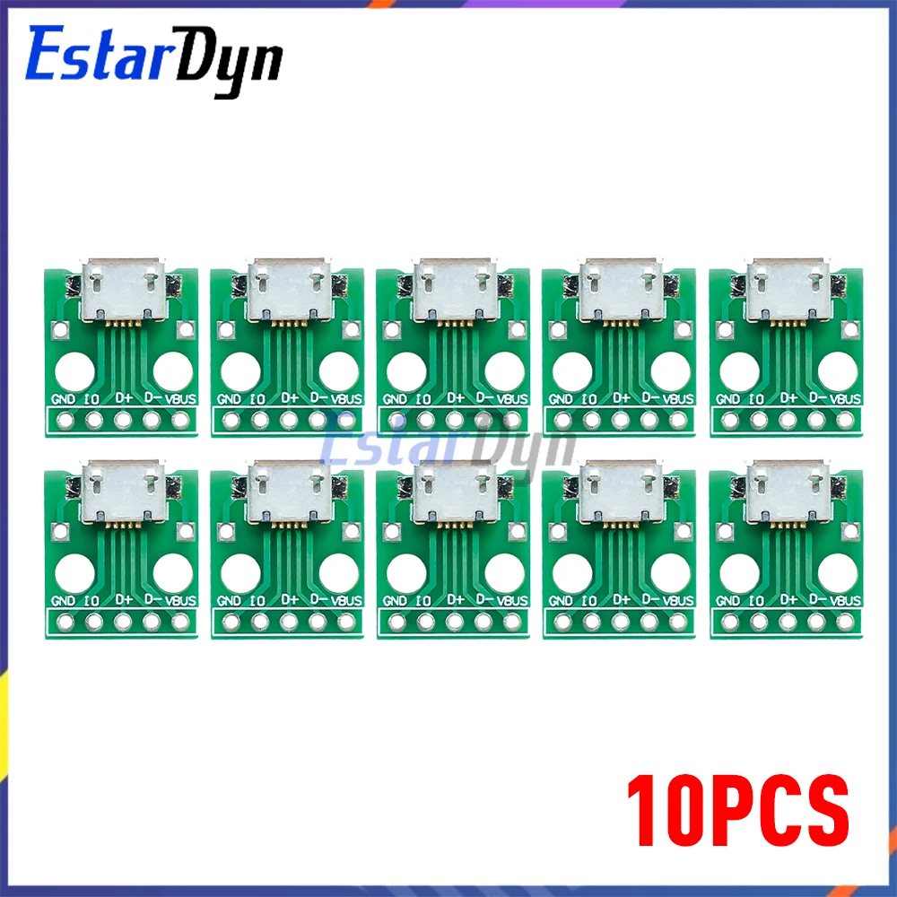 10pcs Micro USB to DIP Adapter 5Pin Female Socket B Type PCB Breadboard Converter SMT Module for DIY Prototyping