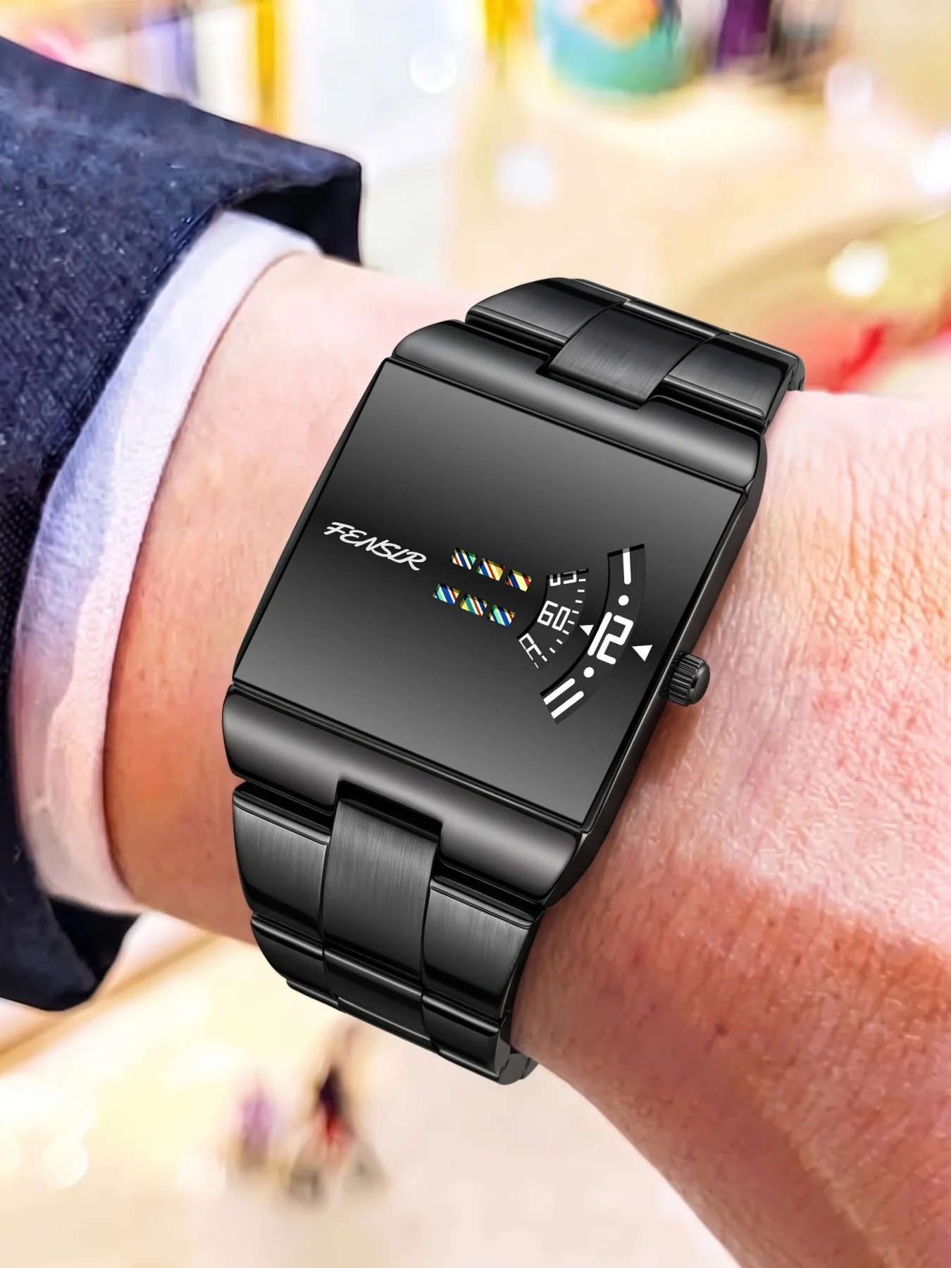 New Luxury Men's Watch, Square Dial Steel Band Quartz Watch, Trendy Business Casual Versatile Men's Watch, Waterproof Personalized Men's Quartz Wristwatch, Men's Watch, the First Choice for Gift Giving