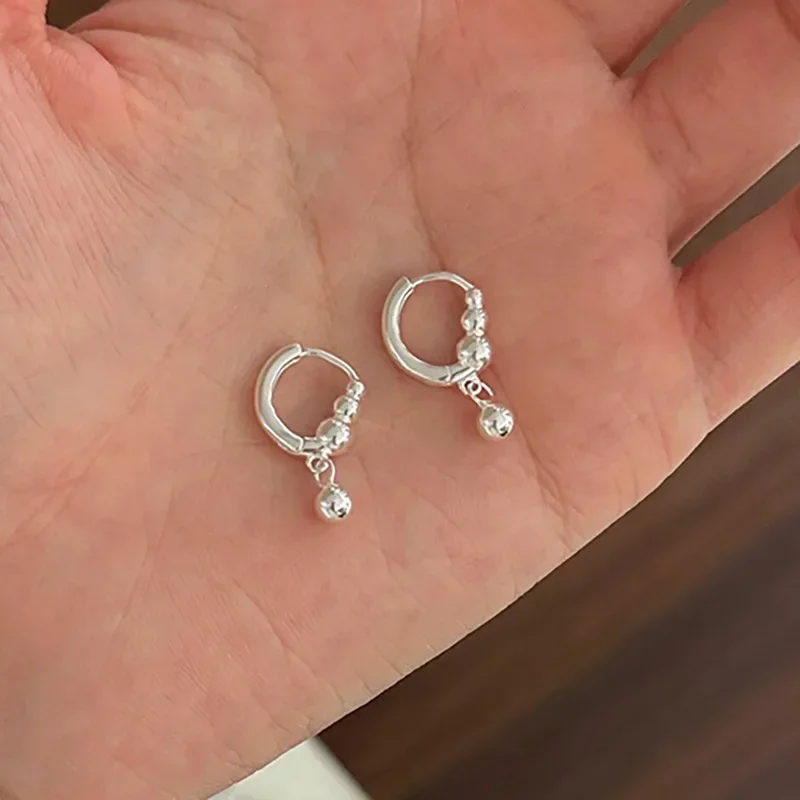 

PONYKISS 925 Sterling Silver Mini Ball Bead Hoop Earrings for Women Trendy Fine Jewelry Minimalist Personality Accessories