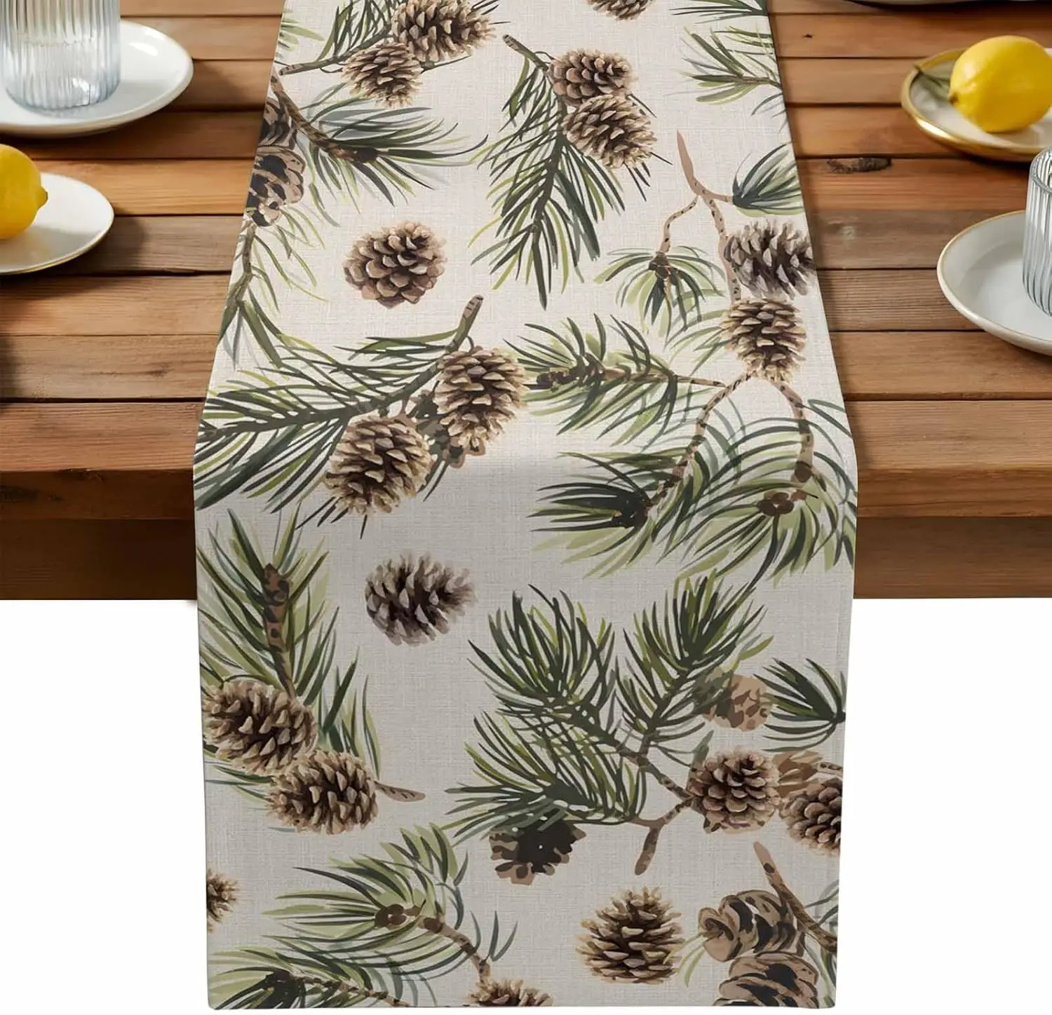 

Christmas Pine Needles Pinecones Linen Table Runner Party Decor Winter Xmas Kitchen Dining Table Runner Christmas Decorations