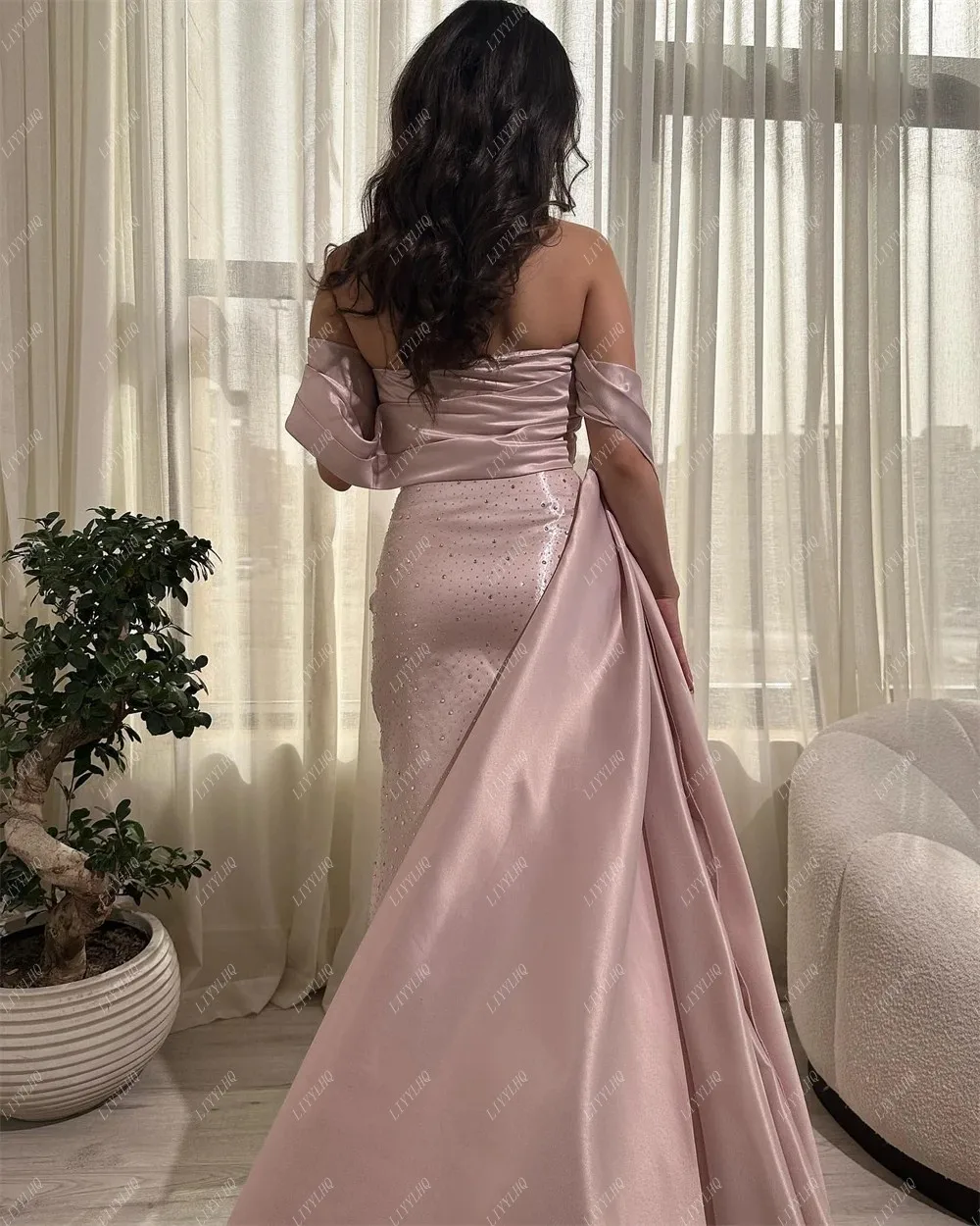 LIYYLHQ en Dubai vestidos de graduación sin tirantes para mujer, vestido de noche con cuentas de satén, vestido de ocasión Formal para mujer, vestidos de fiesta de boda