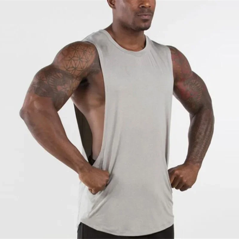 Muscle Exercise Tank Tops Men Summer Drop Armhole Vest Gym Clothing Cotton Singlet Cut Off Sleeveless T Shirt Bodybuilding Top